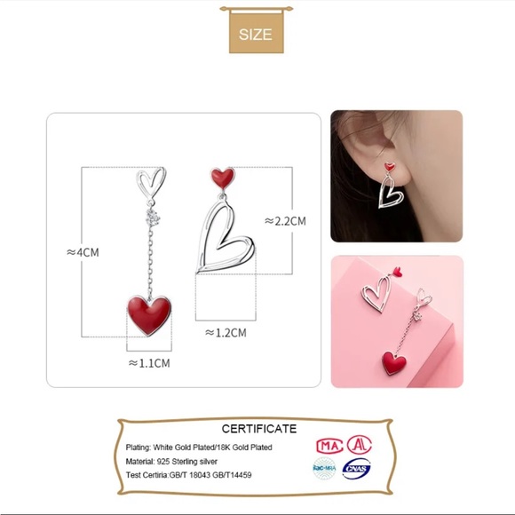 925 Asymmetric Heart Stud Earrings - Picture 5 of 5